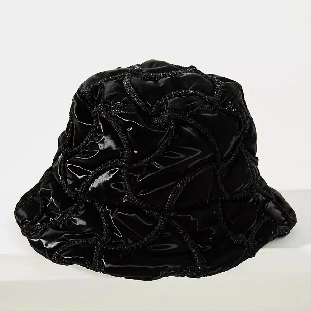 Anthropologie Lucky Zone Quilted Bucket Hat In Black NWT